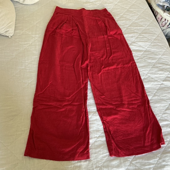 Abercrombie & Fitch Linen-Blend Ultra Wide-Leg Pant pink M - Picture 2 of 3